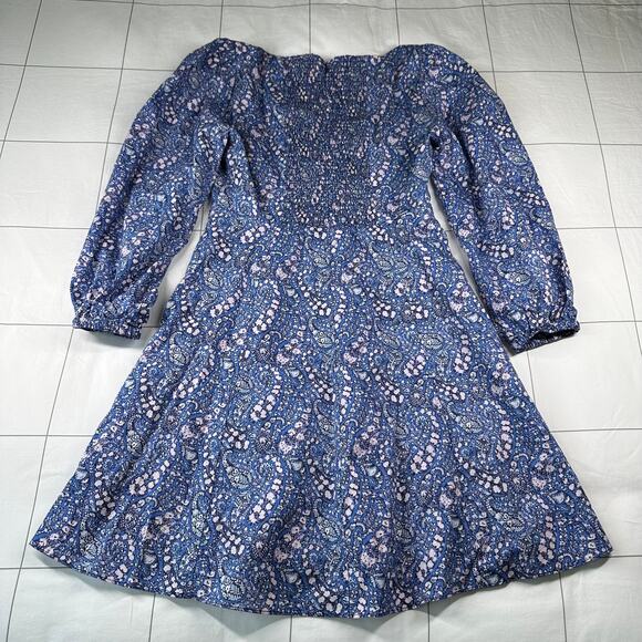 J. Crew Liberty Dress Women 2 Blue Sweetheart Long Sleeve Mini Bourton Bloom New - Picture 3 of 15